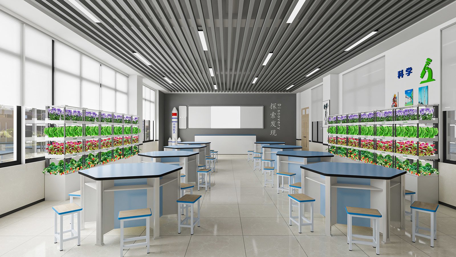 Educational hydroponic setup in a school laboratory